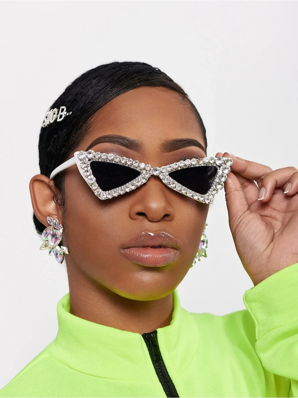 Rhinestone Cat Eye Sunglasses Bundle Black & White Statement Shades - Picture 4 of 9